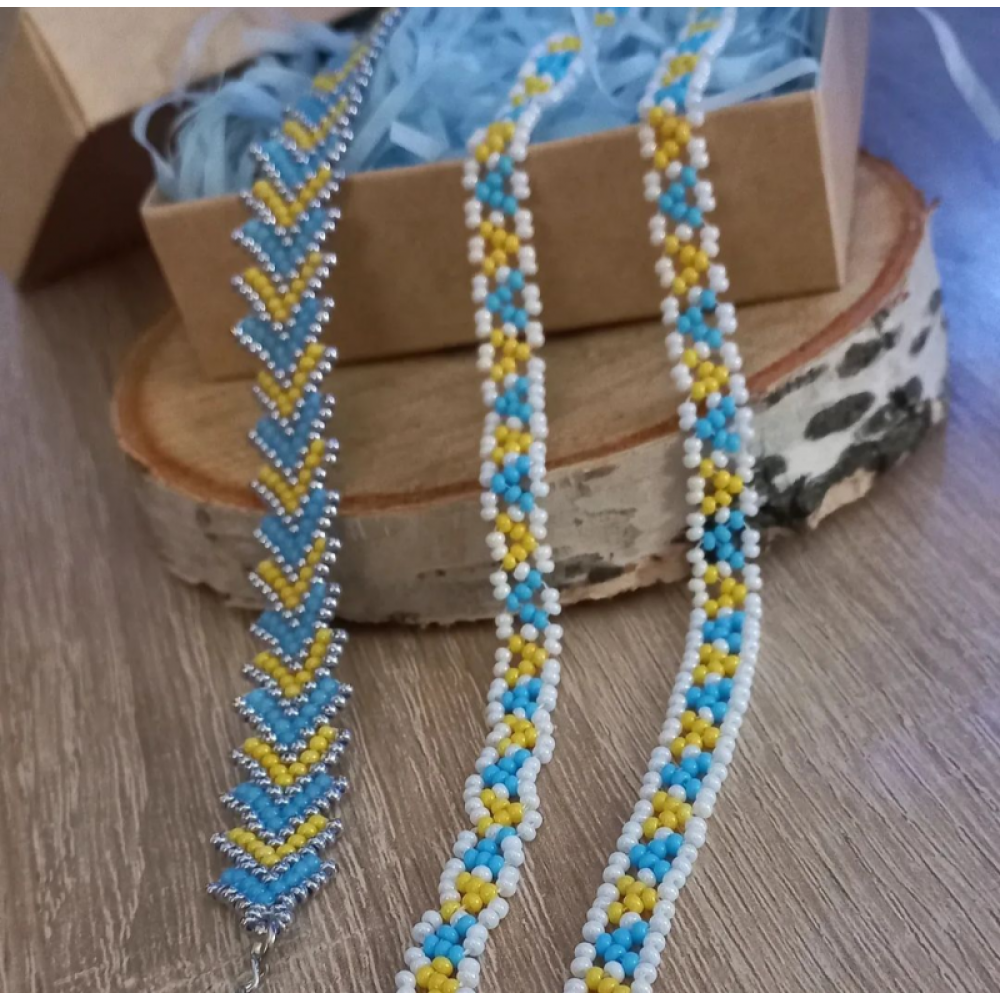 Браслет з бісеру "Синьо-жовте срібло"