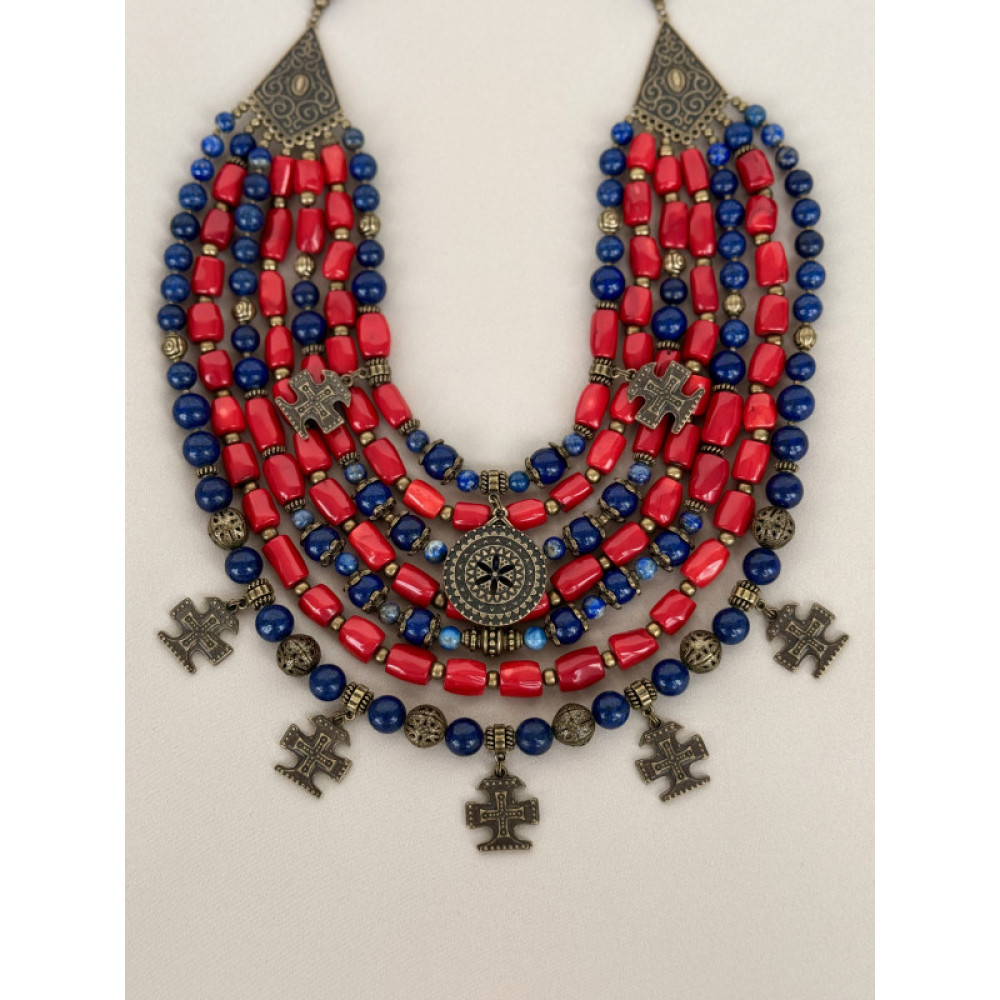 Намисто  "Морська легенда" Корал рубка, Лазурит 6,8,10 мм, 47 см, 7-р