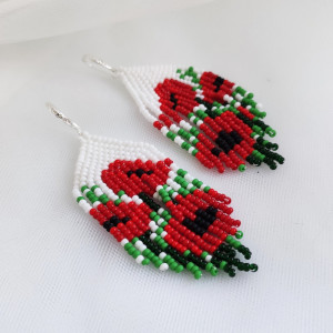 Сережки з бісеру яскраві маки