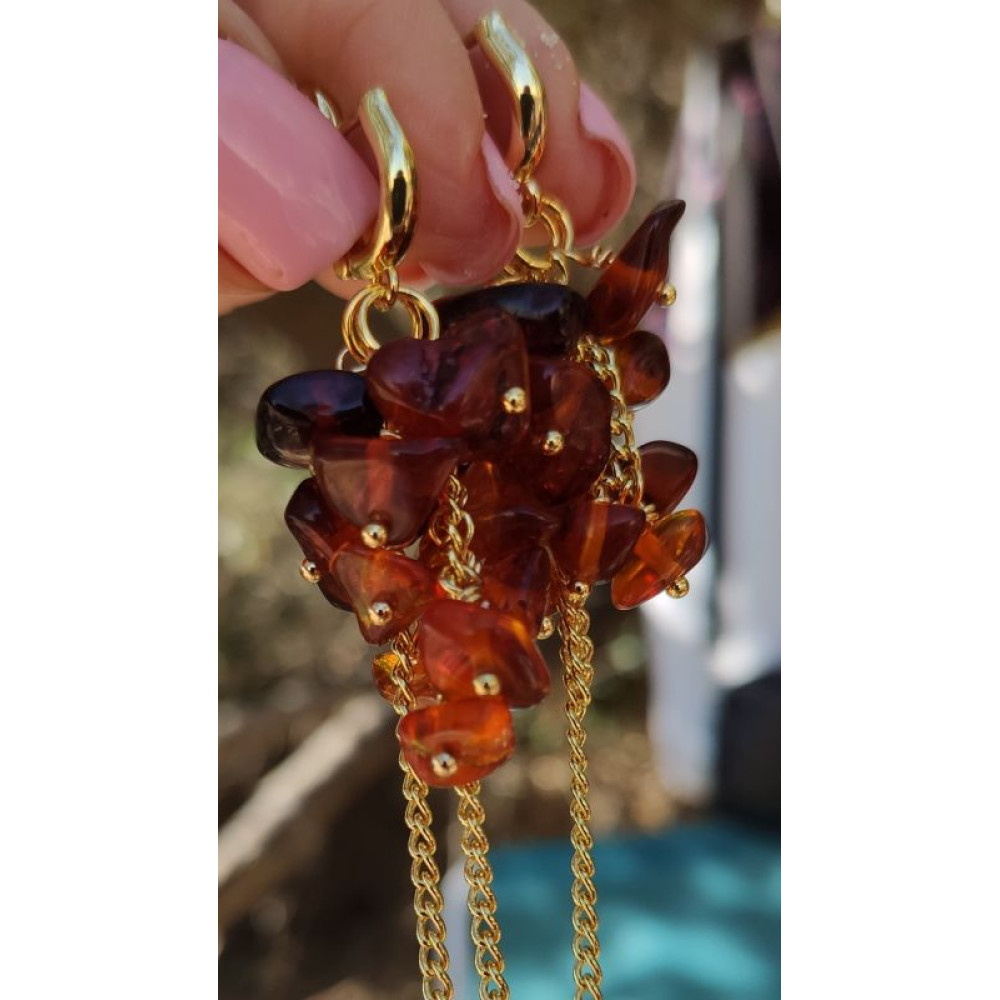Сережки ланцюжки висюльки з бурштину