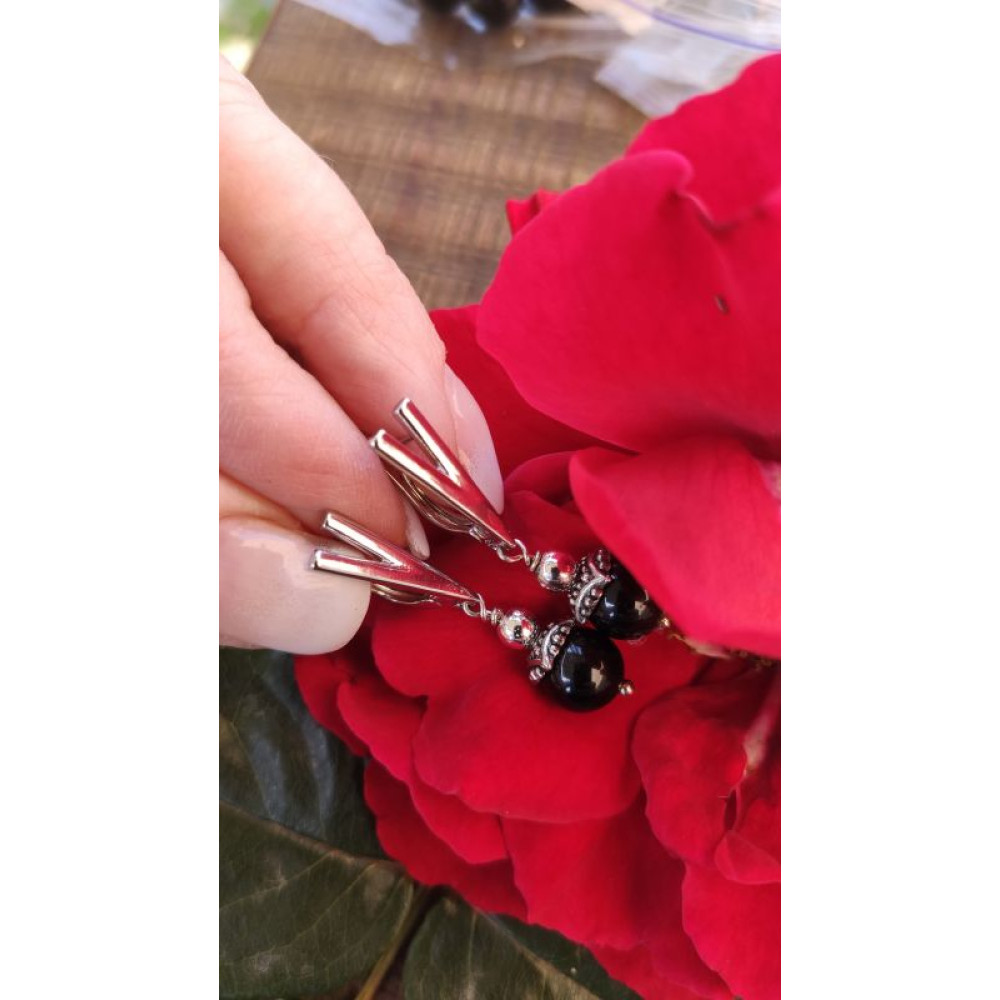 Сережки з натурального каміння обсидіану ручної роботи