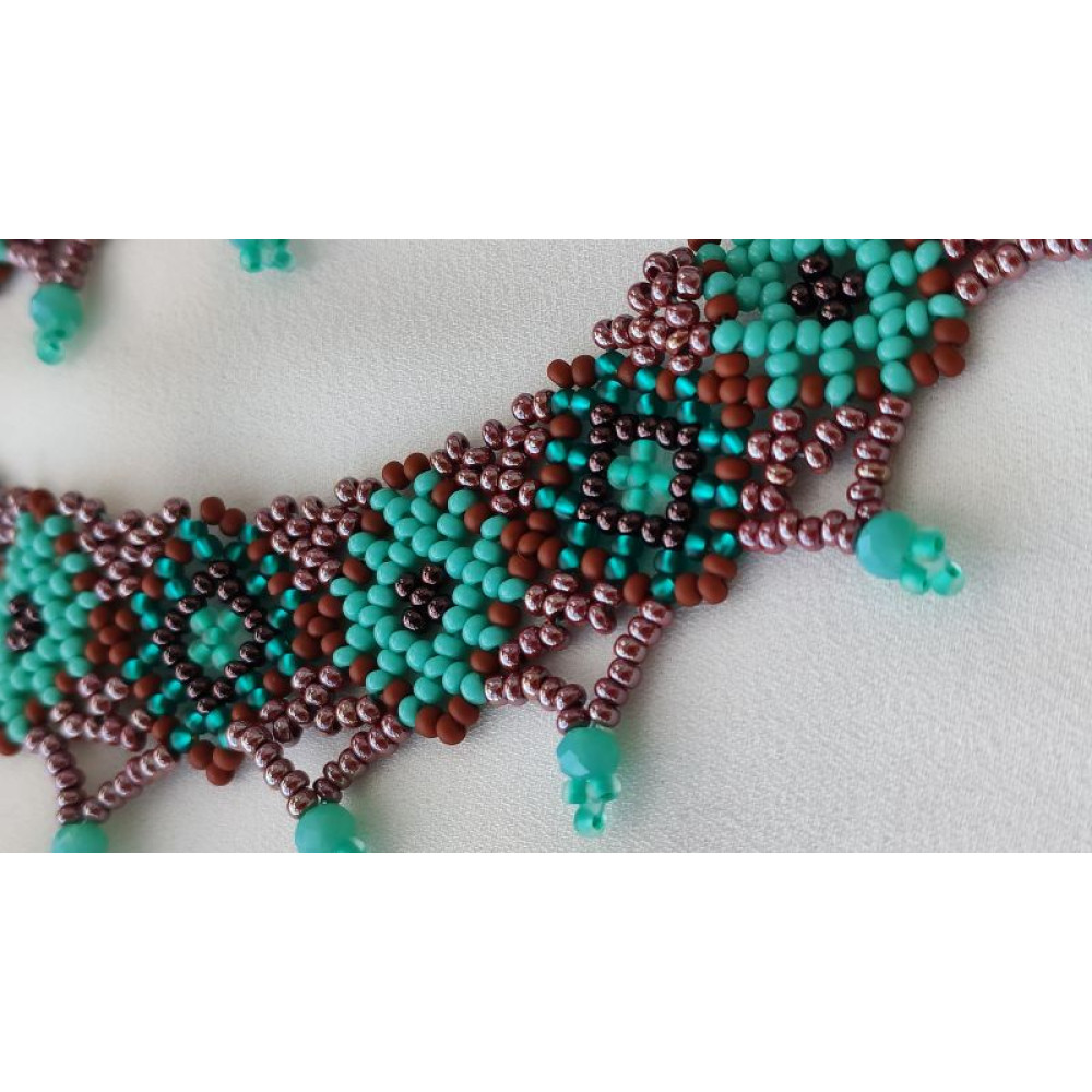 Силянка з бісеру коричнево бірюзова за схемою Лілії Квітки 