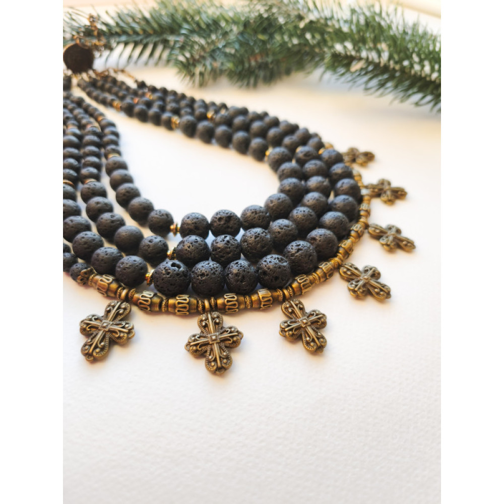 Намисто з вулканіту з підвісками Хрест
