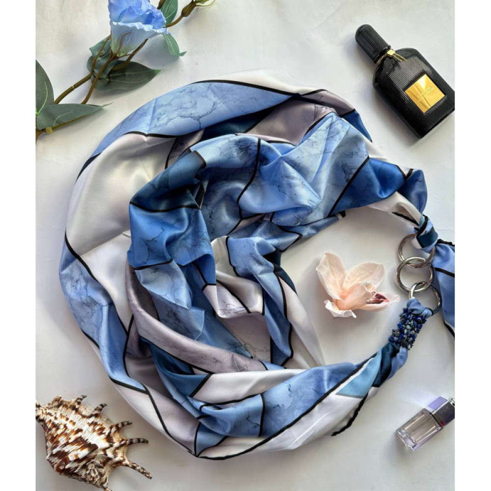 Дизайнерська шовкова хустка My Scarf "Сапфіровий блиск" 90 на 90 см  з каменем содаліт