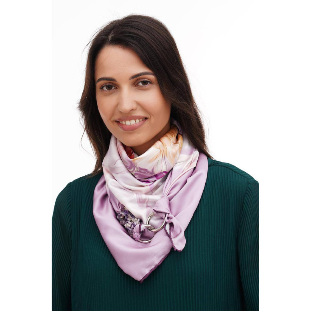 Дизайнерська шовкова хустка My Scarf "Квітка кохання" 90 на 90 см  з каменем гранат