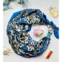 Дизайнерська шовкова хустка My Scarf "Квіткова палітра" 90 на 90 см, оздоблена камінням бірюза