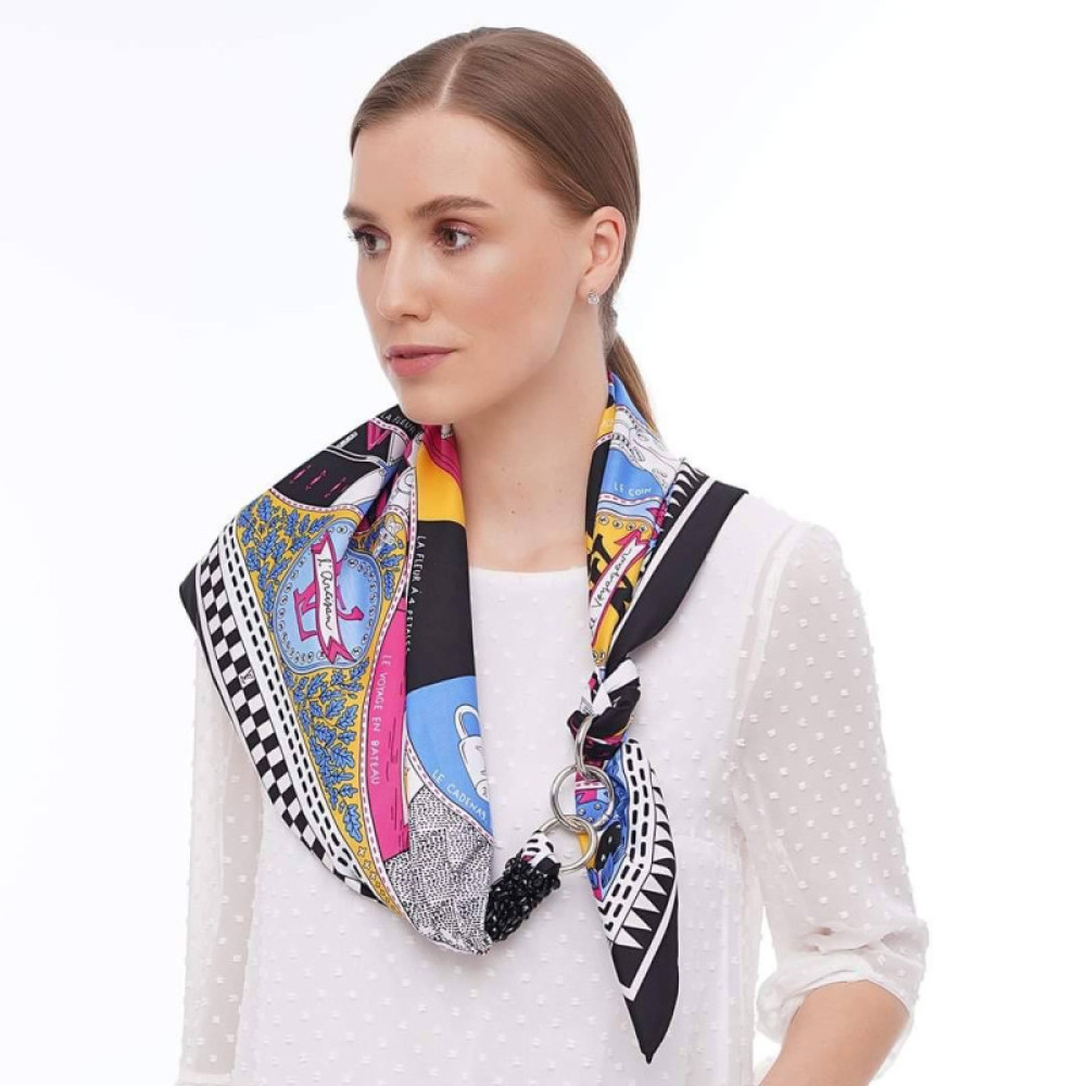 Дизайнерська  хустка My Scarf "Фіолетові сутінки" 90 на 90 см прикрашена натуральним аметистом