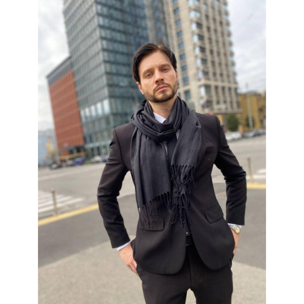 Чоловічий чорний шарф великий чоловічий котоновий шарф "Мілан" від My scarf 180 на 60 см