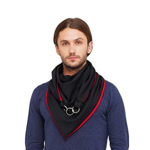 Теплий трикотажний мужской шарф My Scarf, червоно-чорний на кільцях "Эдинбург"