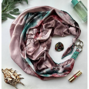 Дизайнерська хустка  My Scarf "Ніжна акварель" 90 на 90 см прикрашена натуральним каменем бірюза, 90 на 90 см