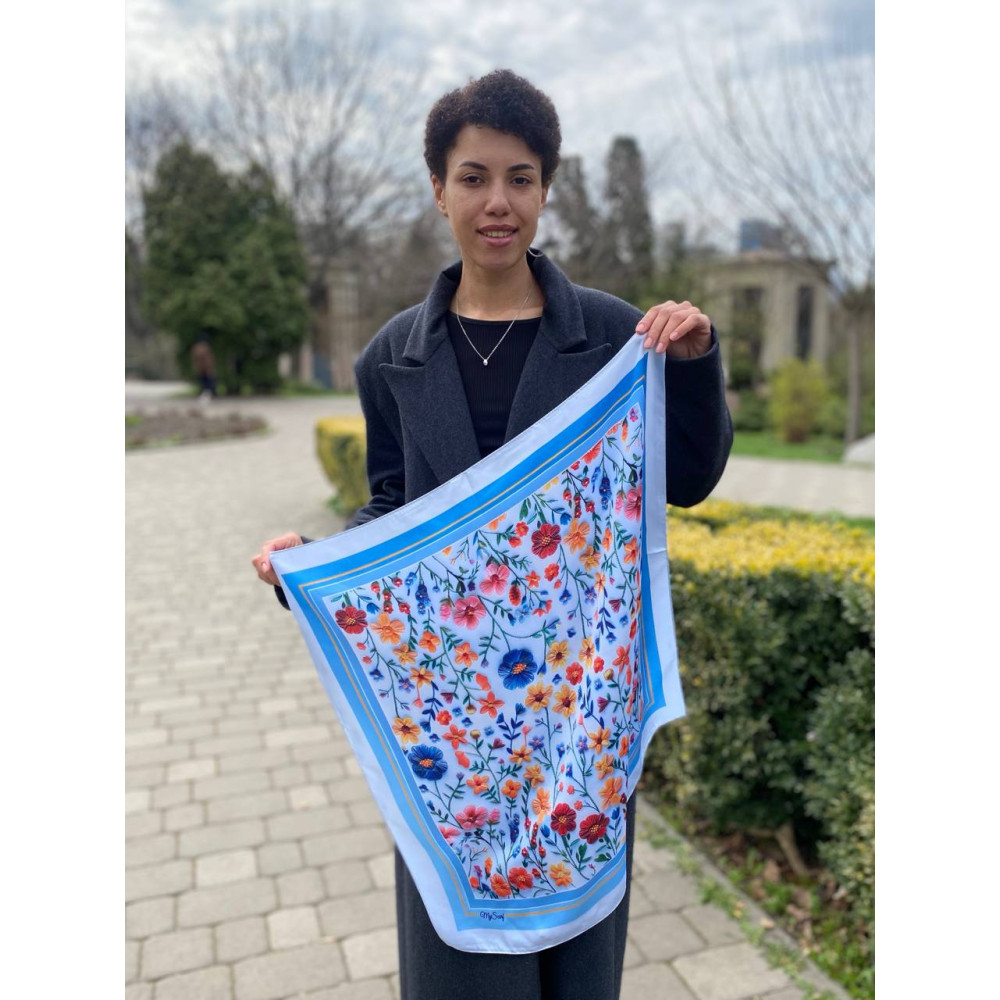 Дизайнерська хустка "Польові квіти" My Scarf,  70 см на 70 см
