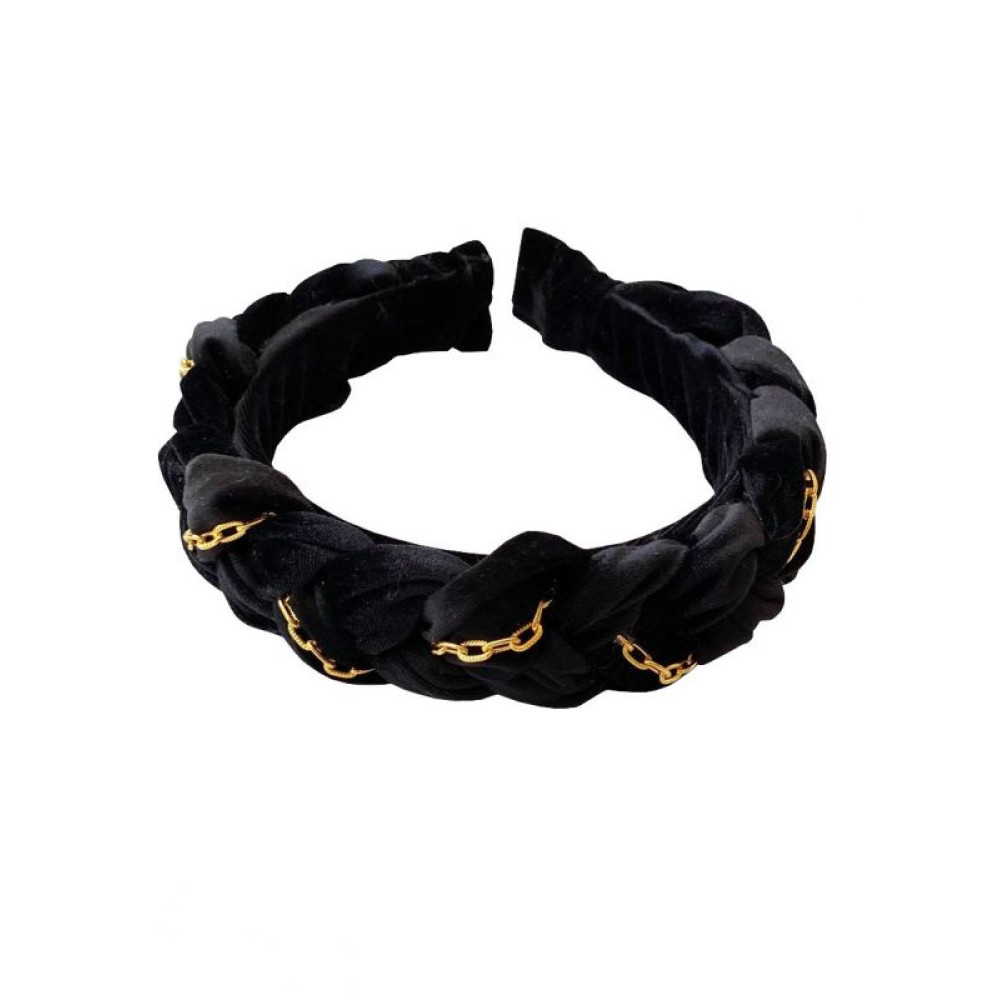 Оксамитовий чорний обруч кіска з золотим ланцюжком My Scarf