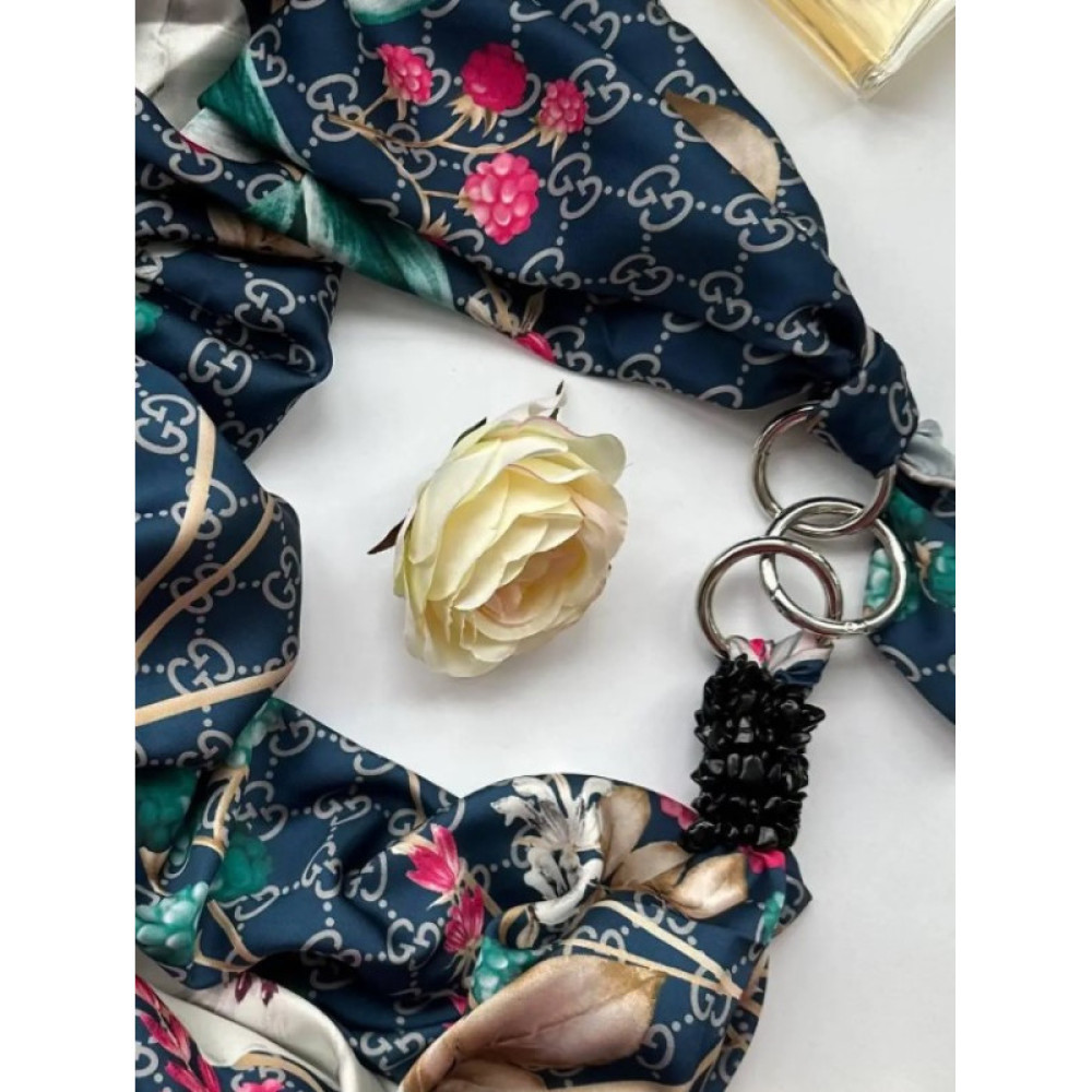 Дизайнерська шовкова хустка My Scarf "Французький шик" 90 на 90 см, оздоблена камінням агат