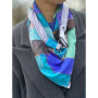 Дизайнерська шовкова хустка My Scarf "Блакитна квітка" на 90 см з каменем бірюза