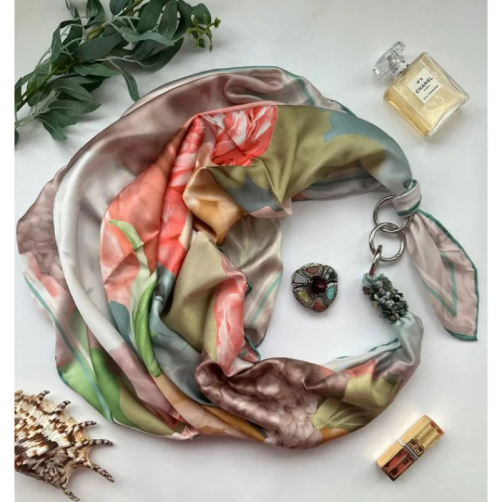 Дизайнерська шовкова хустка My Scarf "Венеціанська ніч" 90 на 90 см, оздоблена камінням