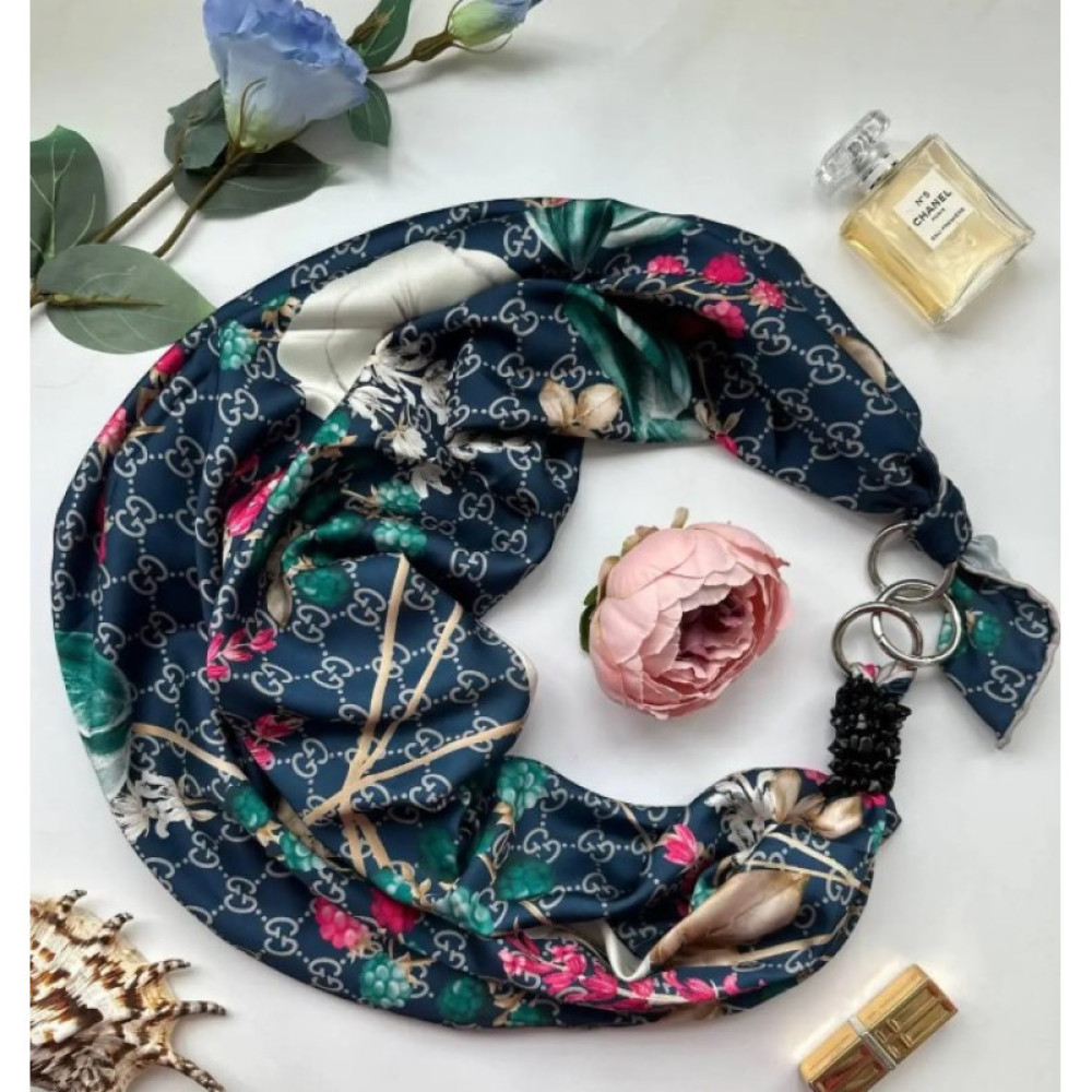 Дизайнерська шовкова хустка My Scarf "Французький шик" 90 на 90 см, оздоблена камінням агат