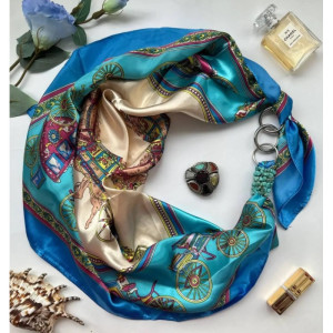 Дизайнерська шовкова хустка My Scarf "Казкова карета" 90 на 90 см, оздоблена камінням