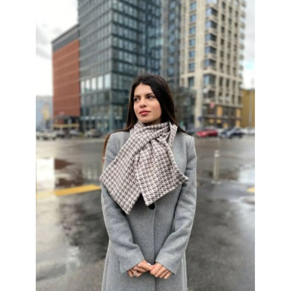 Теплий дизайнерський бежево-коричневий шарф "Нью Йорк" від бренду My Scarf в стильному принті гусяча лапка