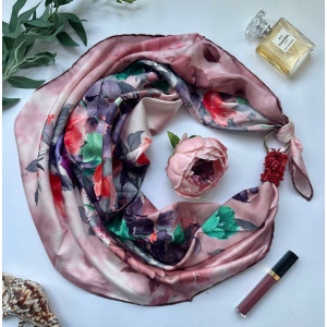 Дизайнерська хустка My Scarf "Рожева перлина" 90 на 90 см прикрашена коралом