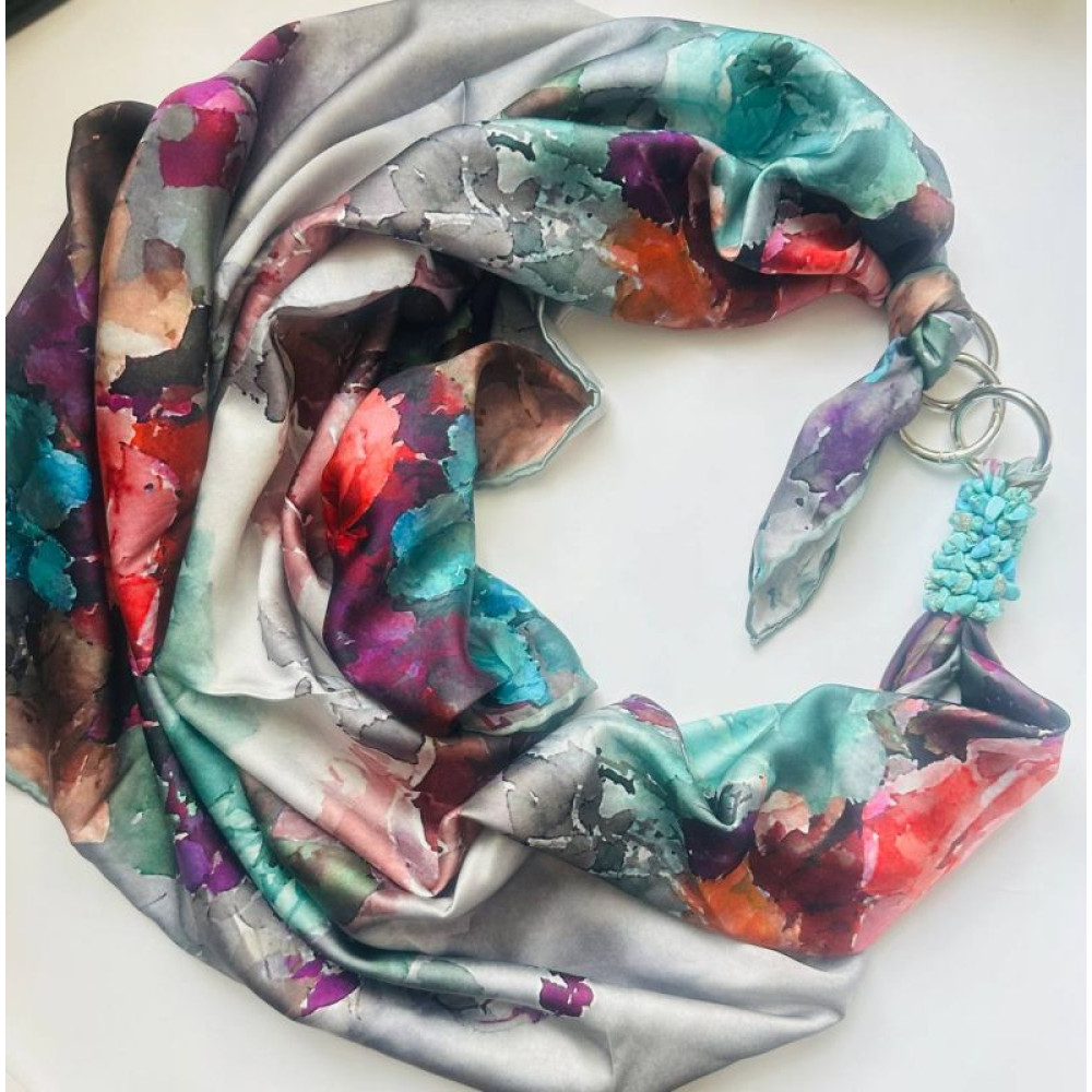 Дизайнерська хустка My Scarf "Райський острів" 90 на 90 см прикрашена корралом