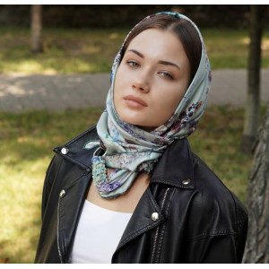 Преміум шовкові, дизайнерська хустка My Scarf "Блакитний сад" 100% шовк