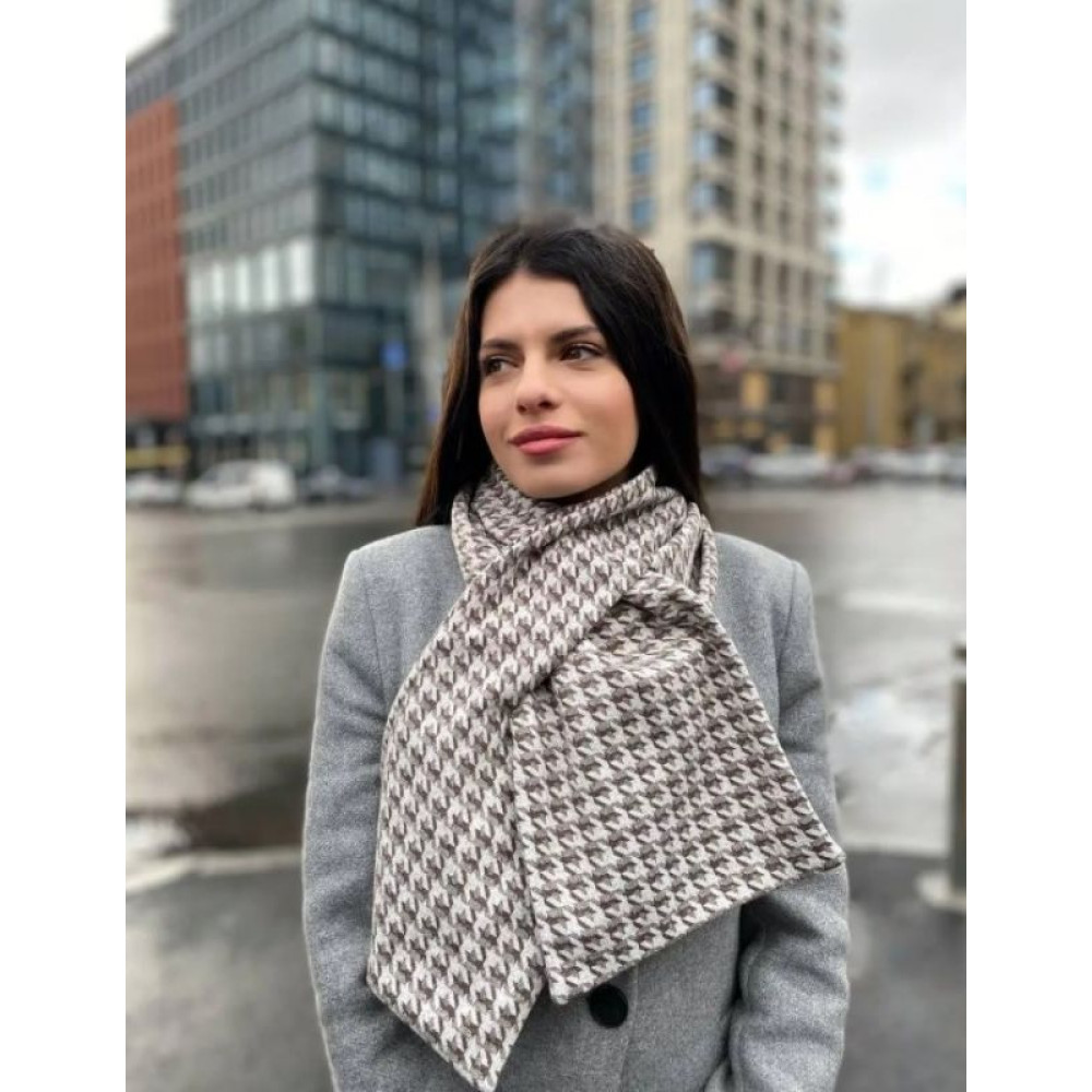 Теплий дизайнерський бежево-коричневий шарф "Нью Йорк" від бренду My Scarf в стильному принті гусяча лапка