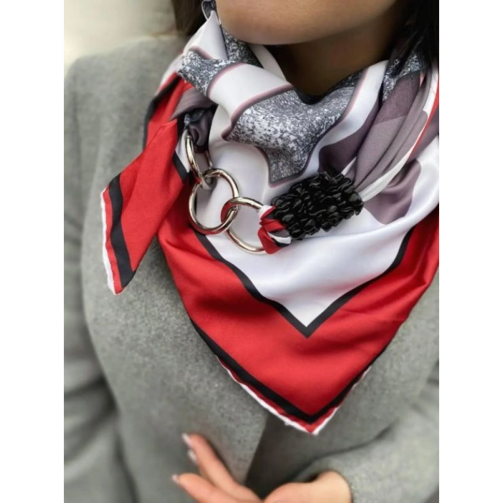 Дизайнерська шовкова хустка My Scarf «Червоне  то любов» 90 на 90 см, прикрашена камінням