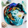 Дизайнерська шовкова хустка My Scarf "Сніданок у Тіффані" 90 на 90 см прикрашений  натуральною бірюзою