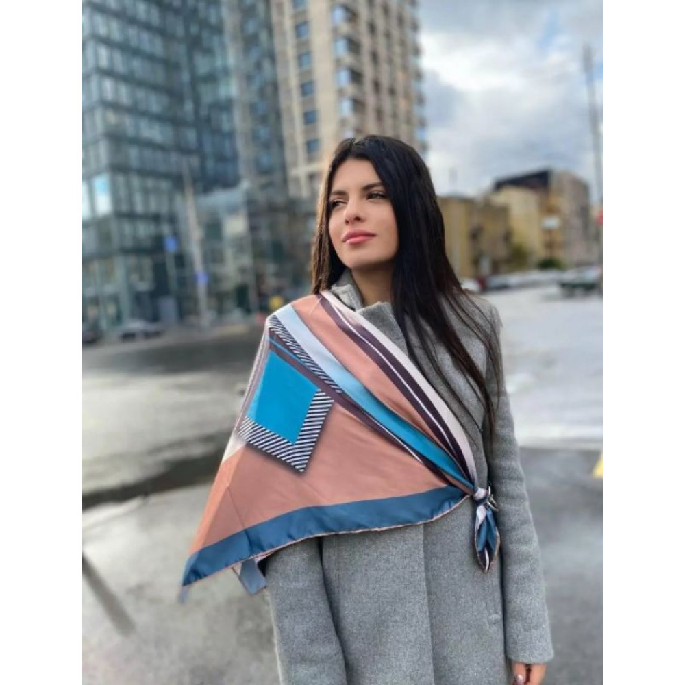 Дизайнерська шовкова хустка My Scarf «ГЕОМЕТРІЯ КОХАННЯ» 90 на 90 см, прикрашена камінням