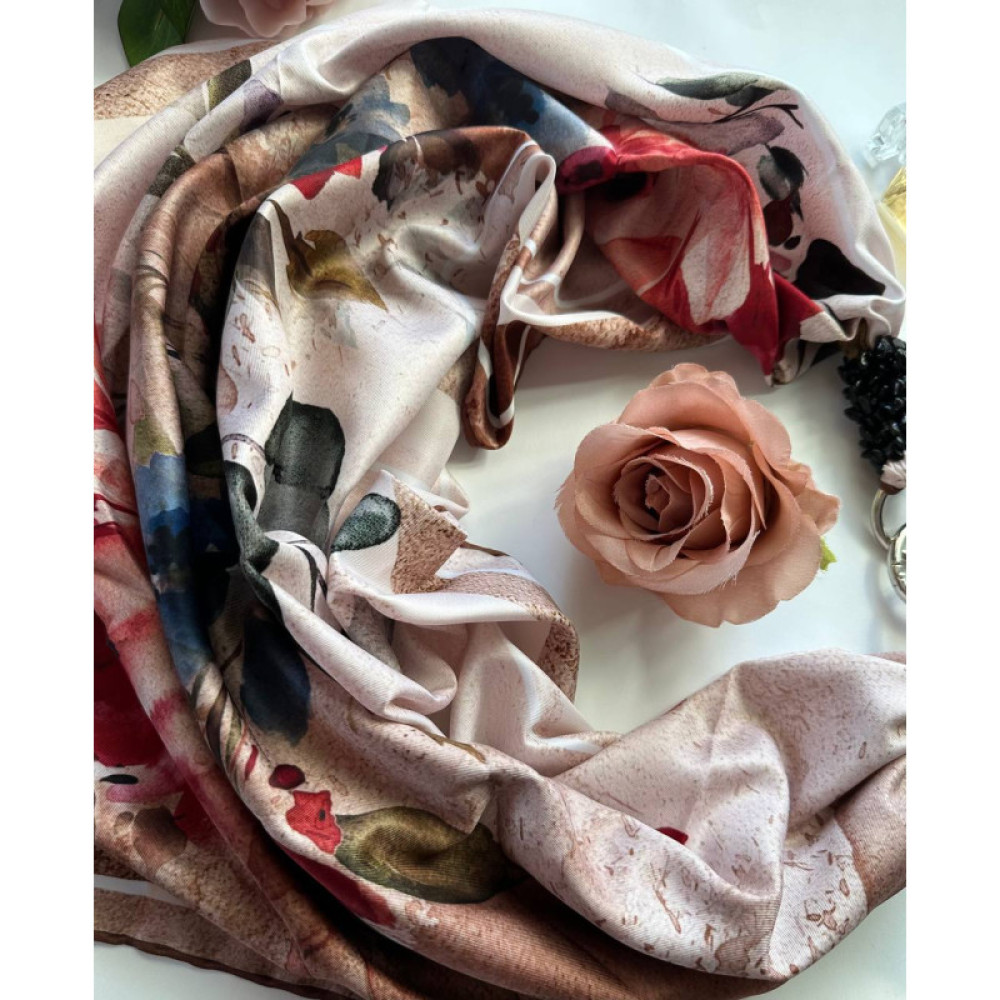 Дизайнерська шовкова хустка My Scarf "Квітка кохання" 90 на 90 см  з каменем гранат