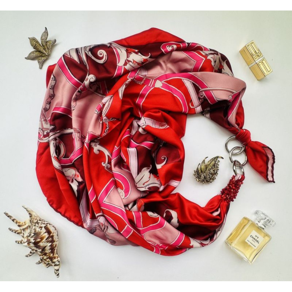 Дизайнерська шовкова  хустка My Scarf "Серце красуні" прикрашена коралом