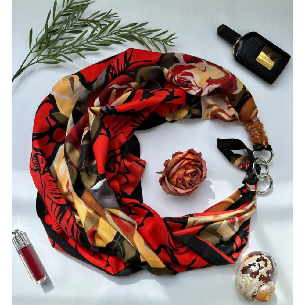 Дизайнерська хустка "Червона троянда кохання" від бренду My Scarf, натуральне каміння яшма