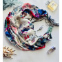 Дизайнерська шовкова хустка My Scarf "Весняний сад" 90 на 90 см  з каменем амазоніт