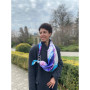 Дизайнерська шовкова хустка My Scarf "Блакитна гортензія" на 90 см з каменем аметист