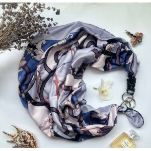 Дизайнерська хустка My Scarf "Сапфірове сяйво" 90 на 90 см прикрашена агатом
