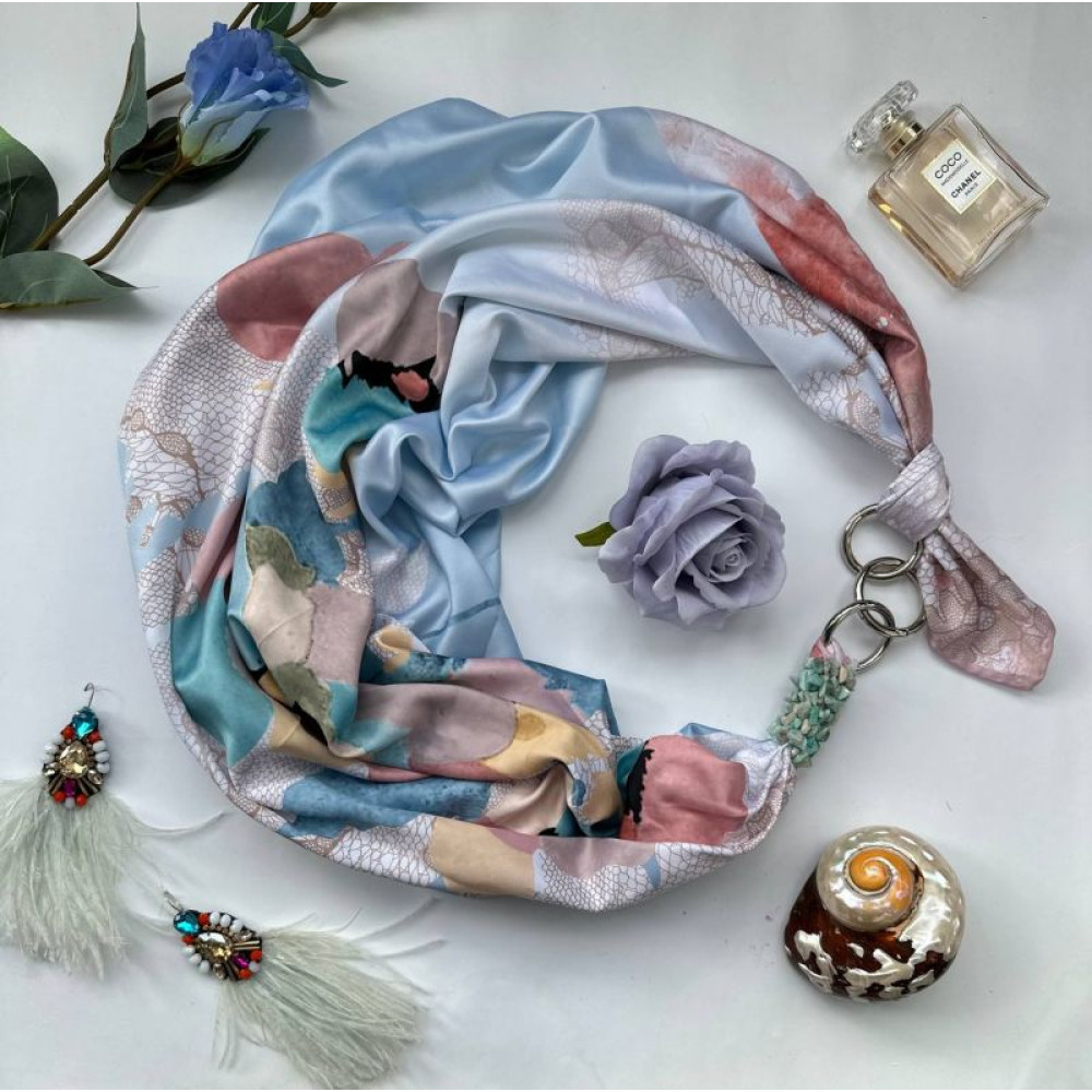 Дизайнерська хустка "Блакитний сад" від бренду My Scarf, преміум колекція