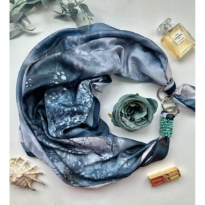 Дизайнерська шовкова хустка My Scarf "Морський бриз" 90 на 90 см, оздоблена камінням бірюза