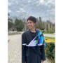 Дизайнерська шовкова хустка My Scarf "Блакитна квітка" на 90 см з каменем бірюза