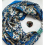 Дизайнерська шовкова хустка My Scarf "Квіткова палітра" 90 на 90 см, оздоблена камінням бірюза