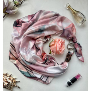 Дизайнерська хустка "Рожева перлина" від бренда My Scarf, прикрашена натуральним каменем родоніт