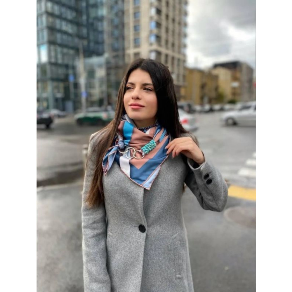 Дизайнерська шовкова хустка My Scarf «ГЕОМЕТРІЯ КОХАННЯ» 90 на 90 см, прикрашена камінням