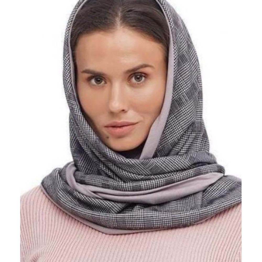 Комплект шарф + тюрбан My Scarf двосторонній, карта сірий кежуал віскоза, на ґудзик