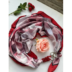 Дизайнерська шийна хустка My Scarf "Рокова пристрасть" 90 на 90 см прикрашена справжнім коралом