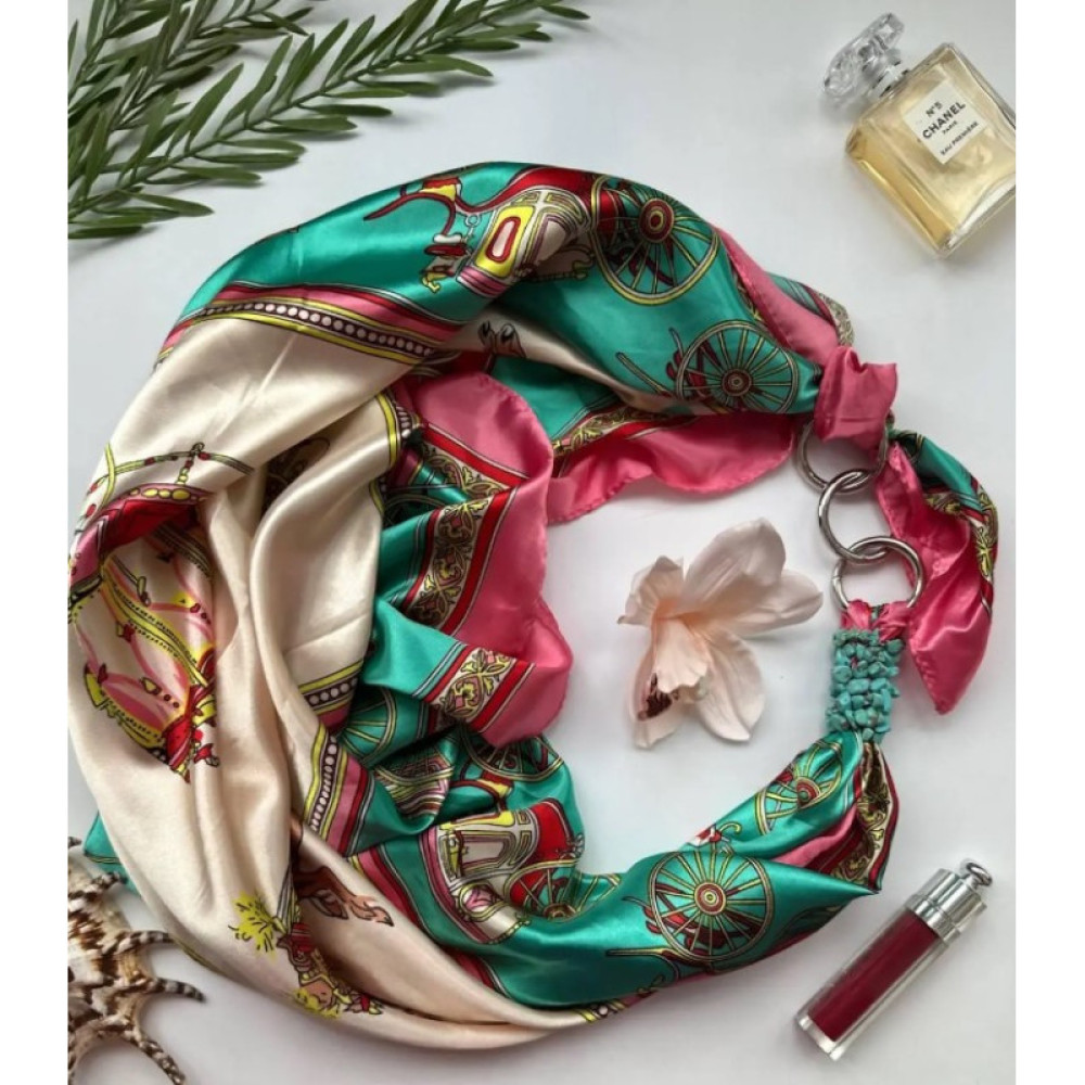 Дизайнерська шовкова хустка My Scarf "Бірюзове сяйво" 90 на 90 см, оздоблена камінням