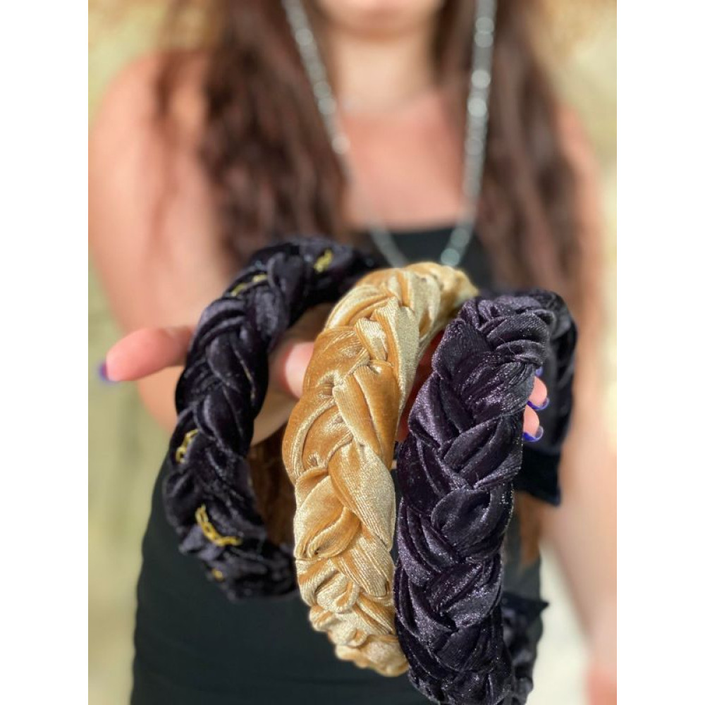 Оксамитовий чорний обруч кіска з золотим ланцюжком My Scarf