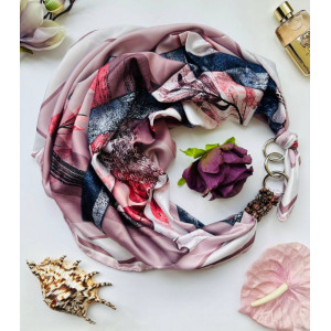 Дизайнерська хустка My Scarf прикрашена натуральним каменем родоніт "Квіткова галактика" 90 на 90 см