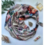 Дизайнерська шовкова хустка My Scarf "Вальс квітів" 90 на 90 см  прикрашена гранатом