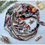 Дизайнерська шовкова хустка My Scarf "Вальс квітів" 90 на 90 см  прикрашена гранатом