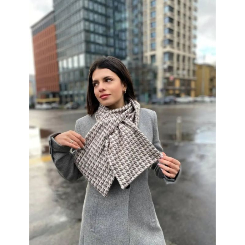 Теплий дизайнерський бежево-коричневий шарф "Нью Йорк" від бренду My Scarf в стильному принті гусяча лапка