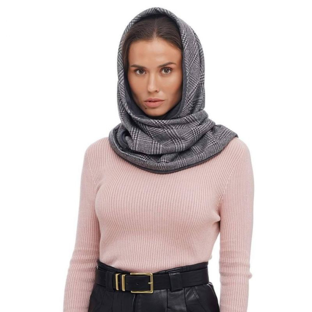 Комплект шарф + тюрбан My Scarf двосторонній, карта сірий кежуал віскоза, на ґудзик